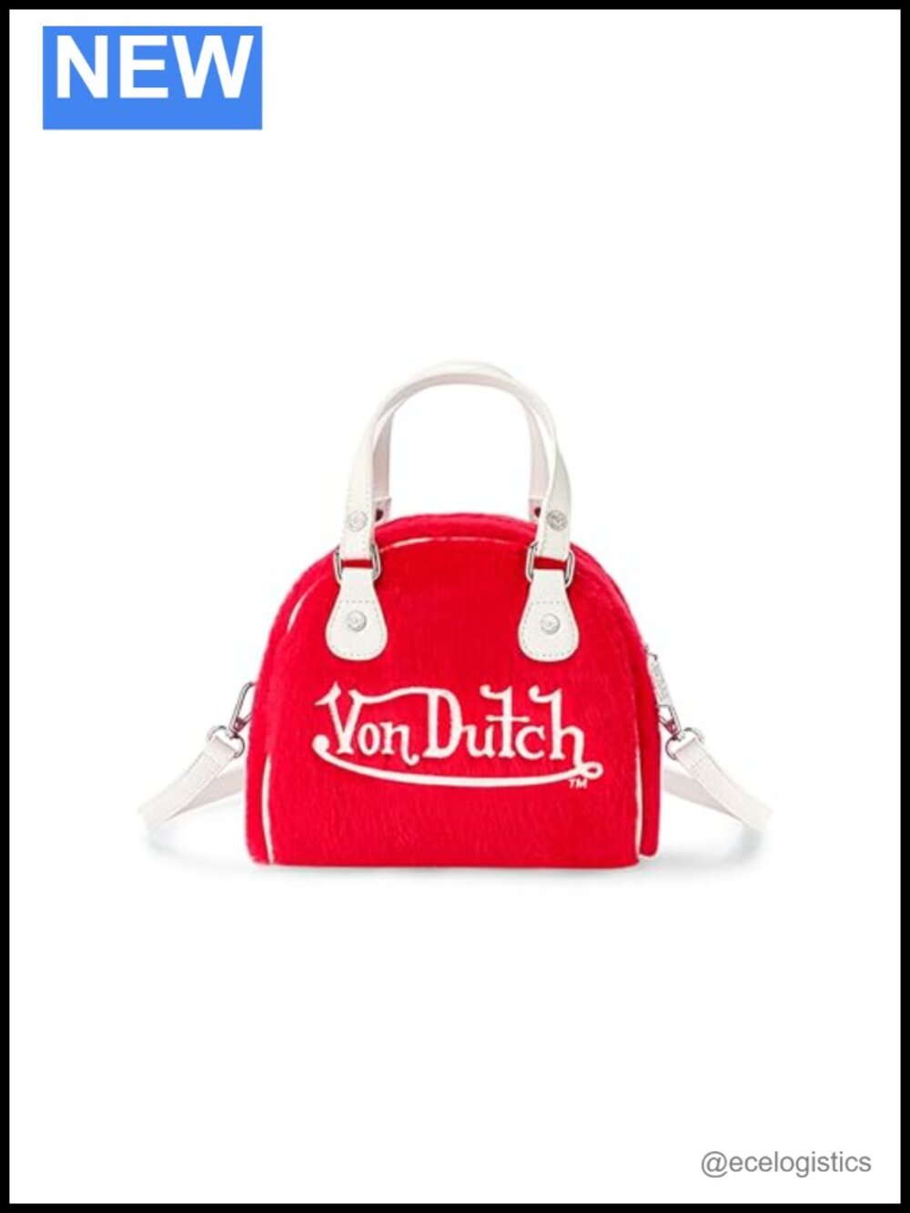 Faux Fur Mini Bowling Bag with Top Handle and Crossbody Strap